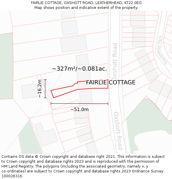 FAIRLIE COTTAGE, OXSHOTT ROAD, LEATHERHEAD, KT22 0EG: Plot and title map