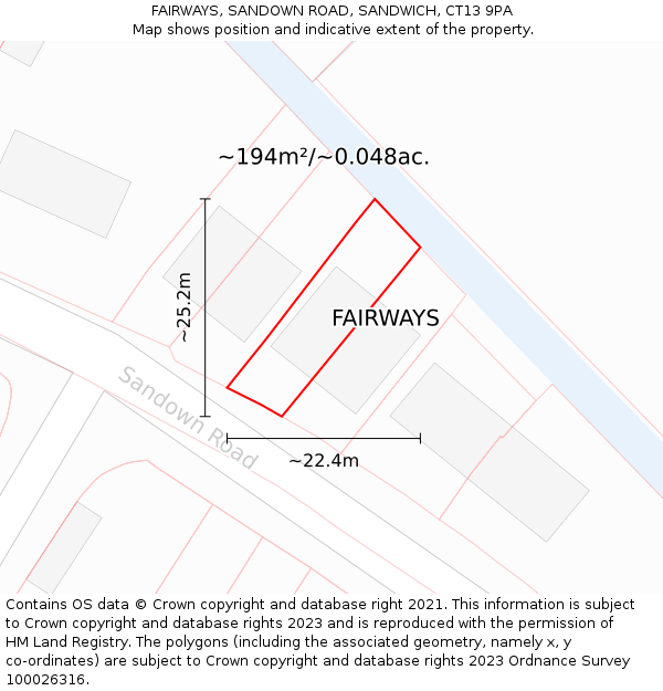 FAIRWAYS, SANDOWN ROAD, SANDWICH, CT13 9PA: Plot and title map