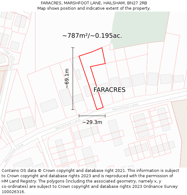 FARACRES, MARSHFOOT LANE, HAILSHAM, BN27 2RB: Plot and title map