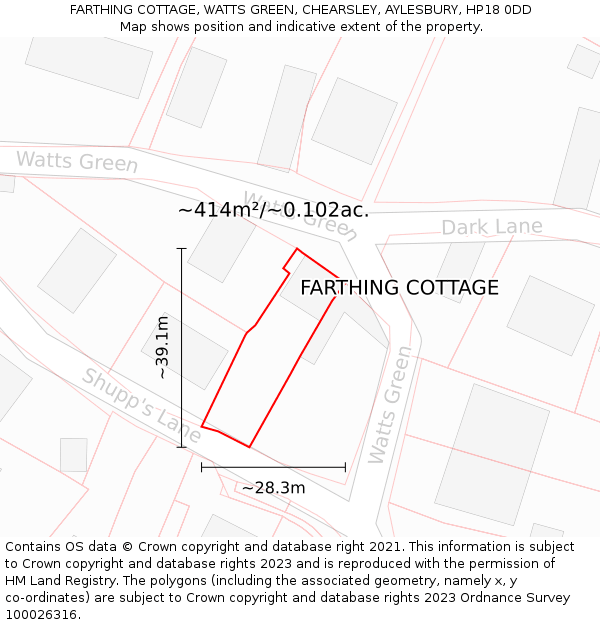 FARTHING COTTAGE, WATTS GREEN, CHEARSLEY, AYLESBURY, HP18 0DD: Plot and title map