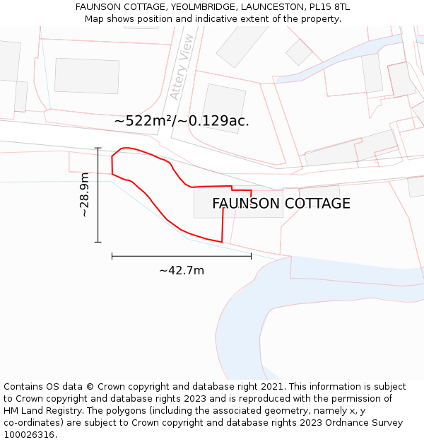 FAUNSON COTTAGE, YEOLMBRIDGE, LAUNCESTON, PL15 8TL: Plot and title map