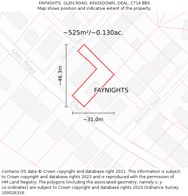 FAYNIGHTS, GLEN ROAD, KINGSDOWN, DEAL, CT14 8BS: Plot and title map