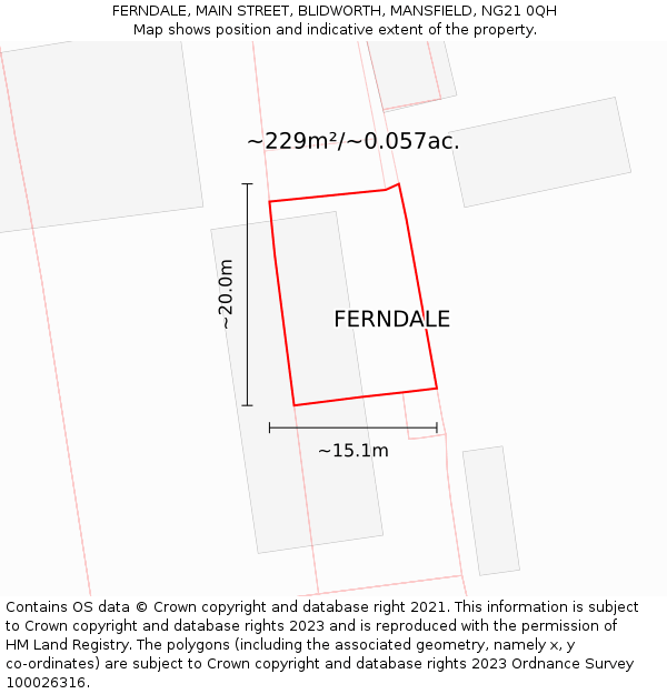 FERNDALE, MAIN STREET, BLIDWORTH, MANSFIELD, NG21 0QH: Plot and title map