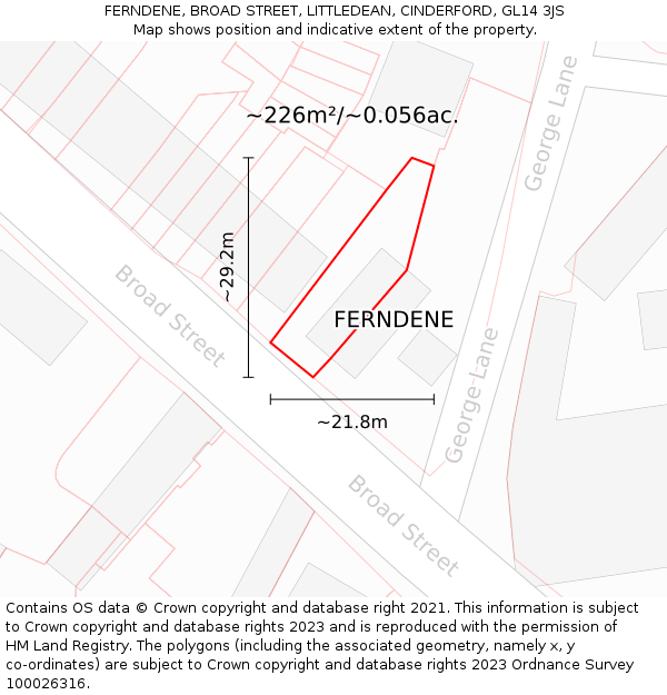 FERNDENE, BROAD STREET, LITTLEDEAN, CINDERFORD, GL14 3JS: Plot and title map