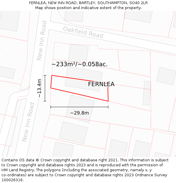 FERNLEA, NEW INN ROAD, BARTLEY, SOUTHAMPTON, SO40 2LR: Plot and title map