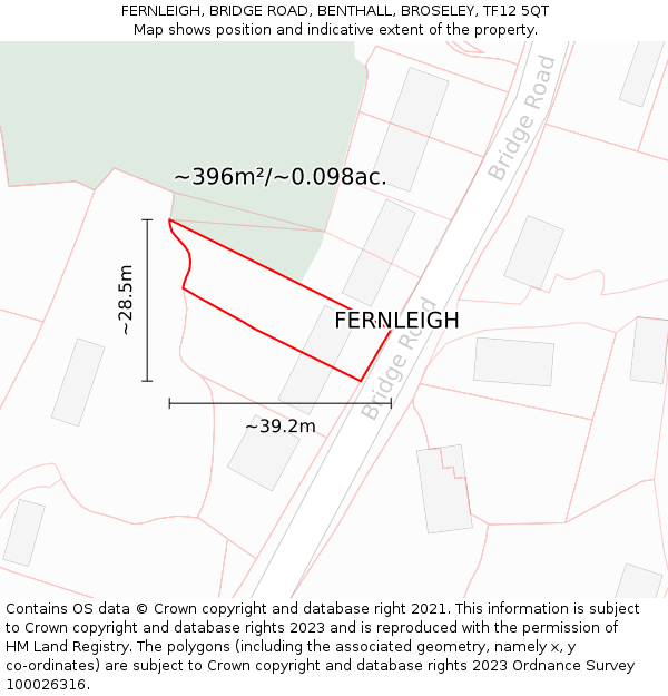 FERNLEIGH, BRIDGE ROAD, BENTHALL, BROSELEY, TF12 5QT: Plot and title map