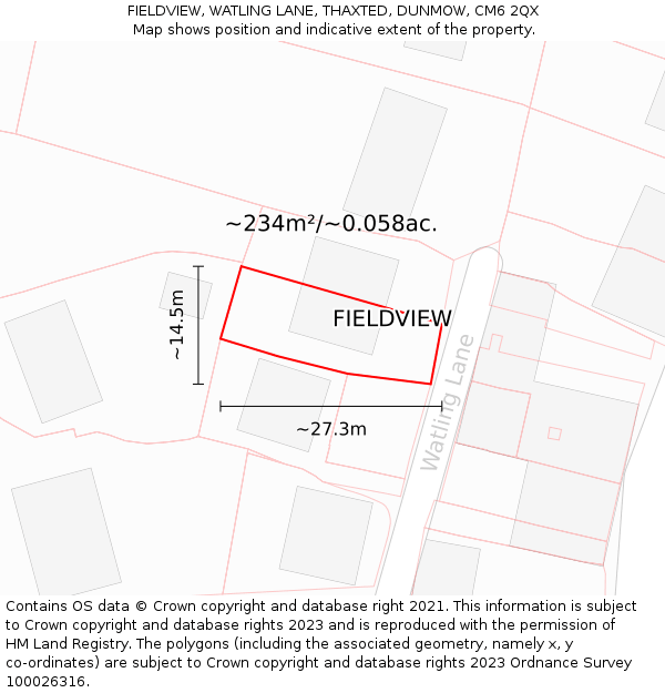 FIELDVIEW, WATLING LANE, THAXTED, DUNMOW, CM6 2QX: Plot and title map