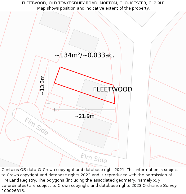 FLEETWOOD, OLD TEWKESBURY ROAD, NORTON, GLOUCESTER, GL2 9LR: Plot and title map