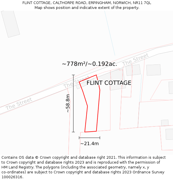 FLINT COTTAGE, CALTHORPE ROAD, ERPINGHAM, NORWICH, NR11 7QL: Plot and title map