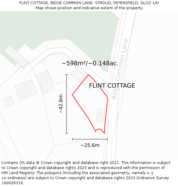 FLINT COTTAGE, RIDGE COMMON LANE, STROUD, PETERSFIELD, GU32 1AY: Plot and title map