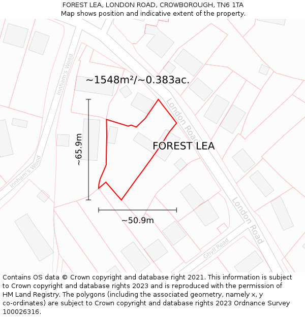 FOREST LEA, LONDON ROAD, CROWBOROUGH, TN6 1TA: Plot and title map