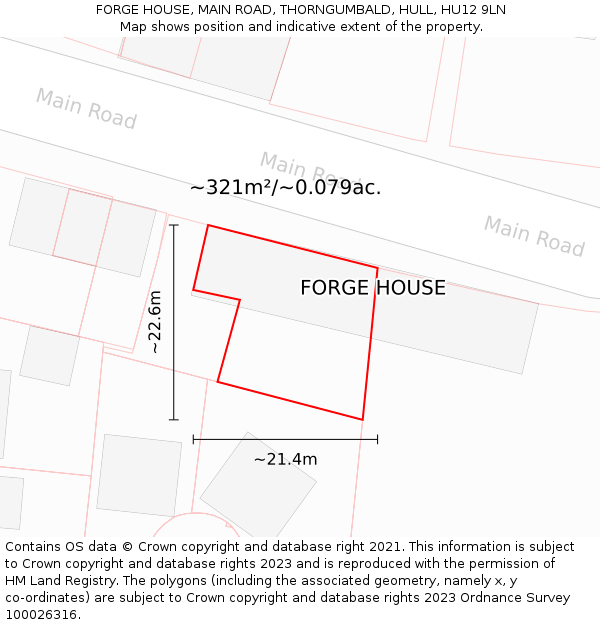 FORGE HOUSE, MAIN ROAD, THORNGUMBALD, HULL, HU12 9LN: Plot and title map