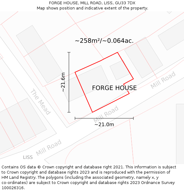 FORGE HOUSE, MILL ROAD, LISS, GU33 7DX: Plot and title map