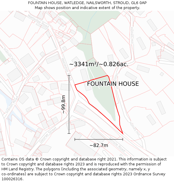 FOUNTAIN HOUSE, WATLEDGE, NAILSWORTH, STROUD, GL6 0AP: Plot and title map