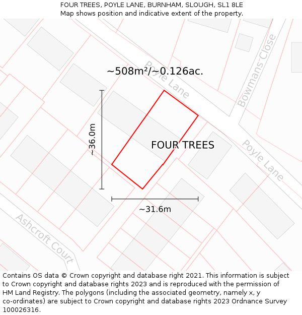 FOUR TREES, POYLE LANE, BURNHAM, SLOUGH, SL1 8LE: Plot and title map