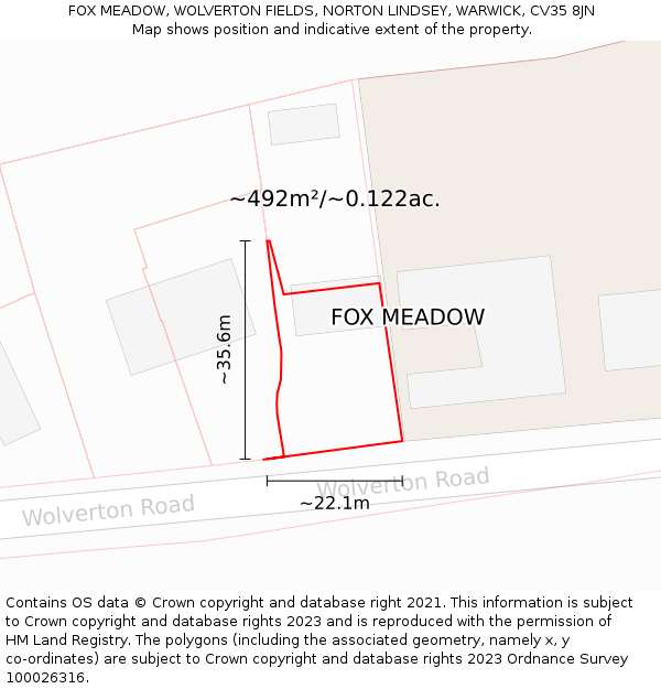 FOX MEADOW, WOLVERTON FIELDS, NORTON LINDSEY, WARWICK, CV35 8JN: Plot and title map