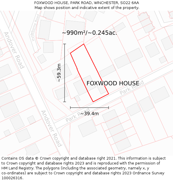 FOXWOOD HOUSE, PARK ROAD, WINCHESTER, SO22 6AA: Plot and title map