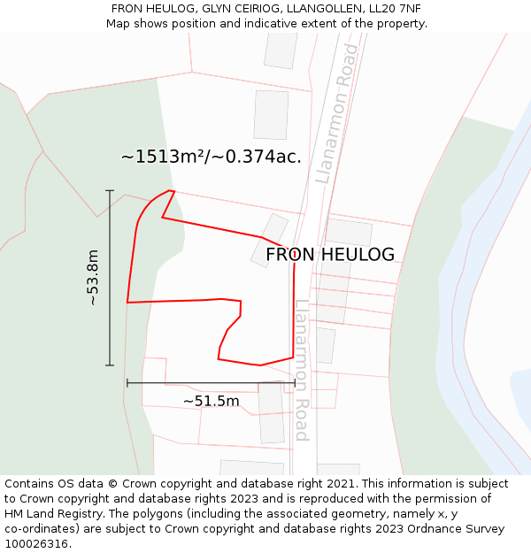 FRON HEULOG, GLYN CEIRIOG, LLANGOLLEN, LL20 7NF: Plot and title map