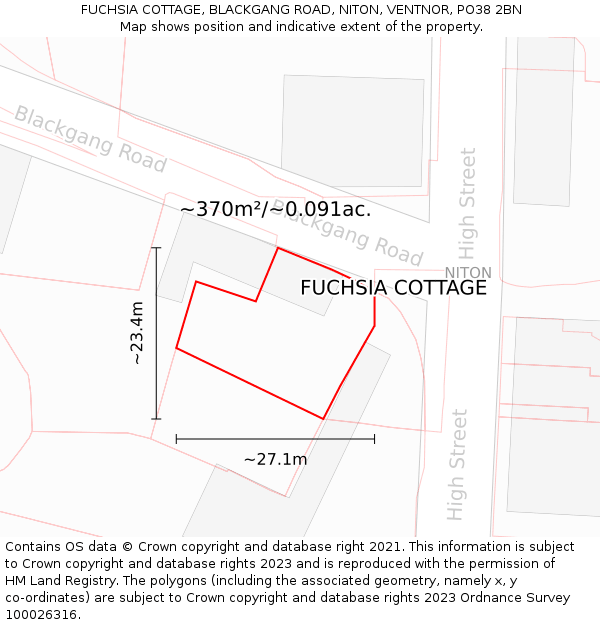 FUCHSIA COTTAGE, BLACKGANG ROAD, NITON, VENTNOR, PO38 2BN: Plot and title map