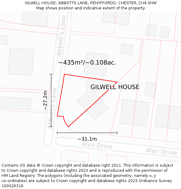 GILWELL HOUSE, ABBOTTS LANE, PENYFFORDD, CHESTER, CH4 0HW: Plot and title map