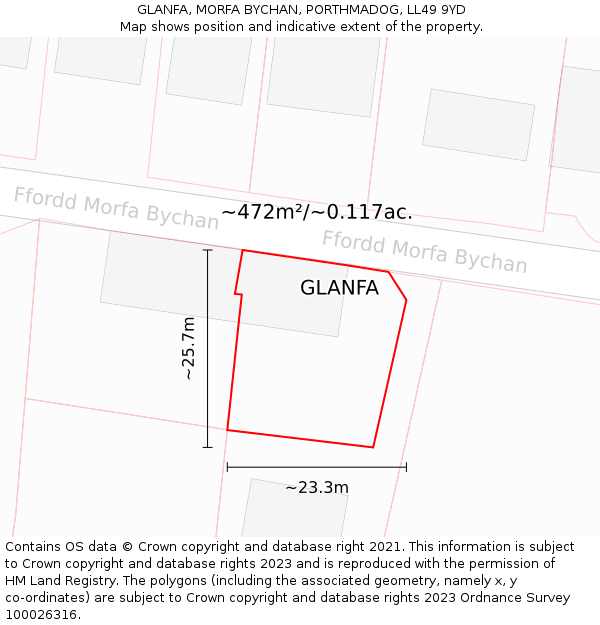 GLANFA, MORFA BYCHAN, PORTHMADOG, LL49 9YD: Plot and title map