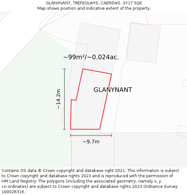 GLANYNANT, TREFEGLWYS, CAERSWS, SY17 5QE: Plot and title map