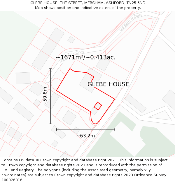 GLEBE HOUSE, THE STREET, MERSHAM, ASHFORD, TN25 6ND: Plot and title map