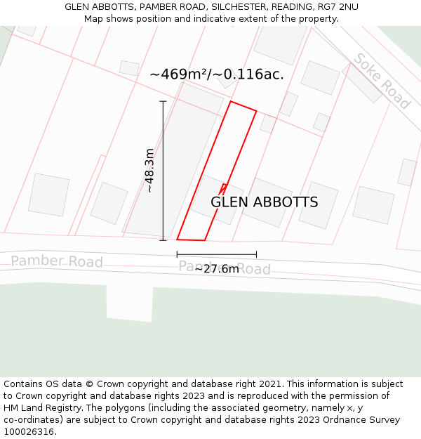 GLEN ABBOTTS, PAMBER ROAD, SILCHESTER, READING, RG7 2NU: Plot and title map