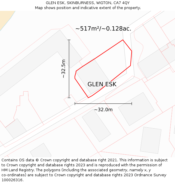 GLEN ESK, SKINBURNESS, WIGTON, CA7 4QY: Plot and title map