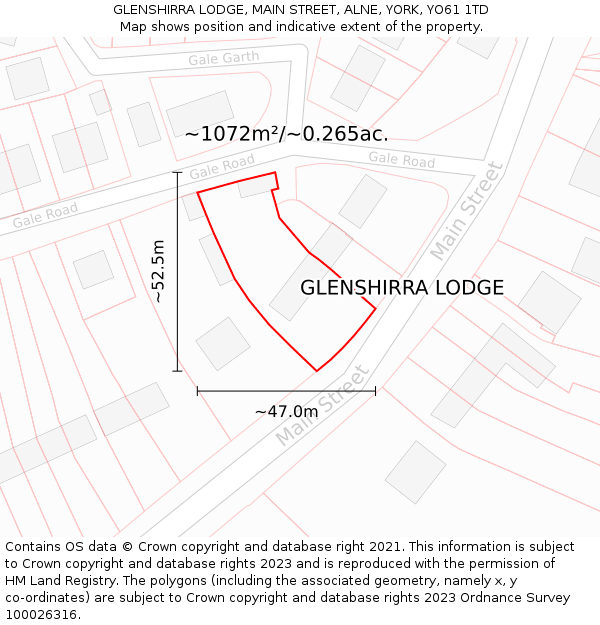 GLENSHIRRA LODGE, MAIN STREET, ALNE, YORK, YO61 1TD: Plot and title map