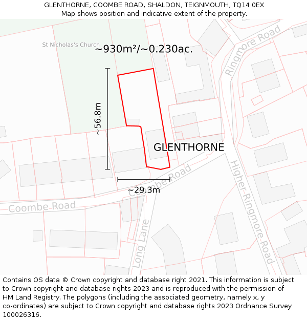 GLENTHORNE, COOMBE ROAD, SHALDON, TEIGNMOUTH, TQ14 0EX: Plot and title map