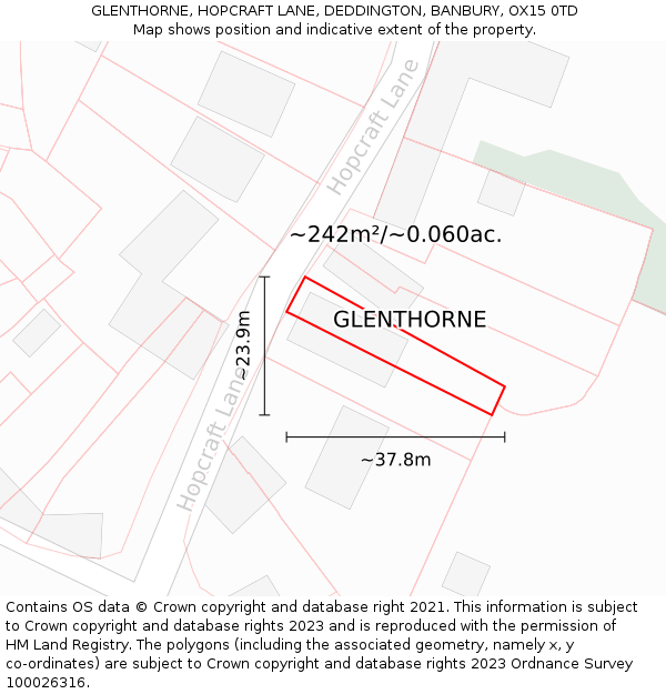 GLENTHORNE, HOPCRAFT LANE, DEDDINGTON, BANBURY, OX15 0TD: Plot and title map