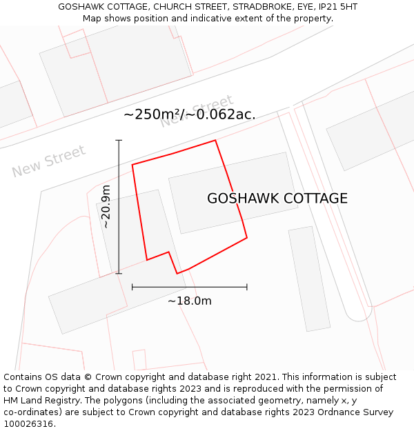 GOSHAWK COTTAGE, CHURCH STREET, STRADBROKE, EYE, IP21 5HT: Plot and title map