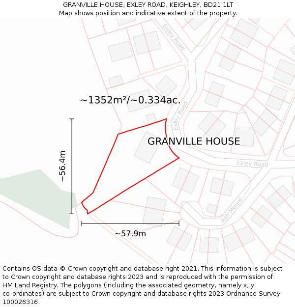 GRANVILLE HOUSE, EXLEY ROAD, KEIGHLEY, BD21 1LT: Plot and title map