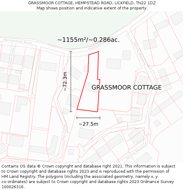 GRASSMOOR COTTAGE, HEMPSTEAD ROAD, UCKFIELD, TN22 1DZ: Plot and title map