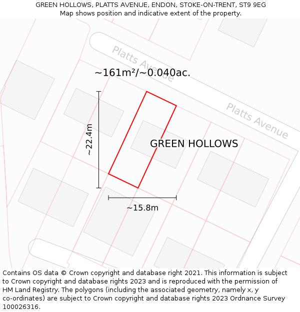 GREEN HOLLOWS, PLATTS AVENUE, ENDON, STOKE-ON-TRENT, ST9 9EG: Plot and title map