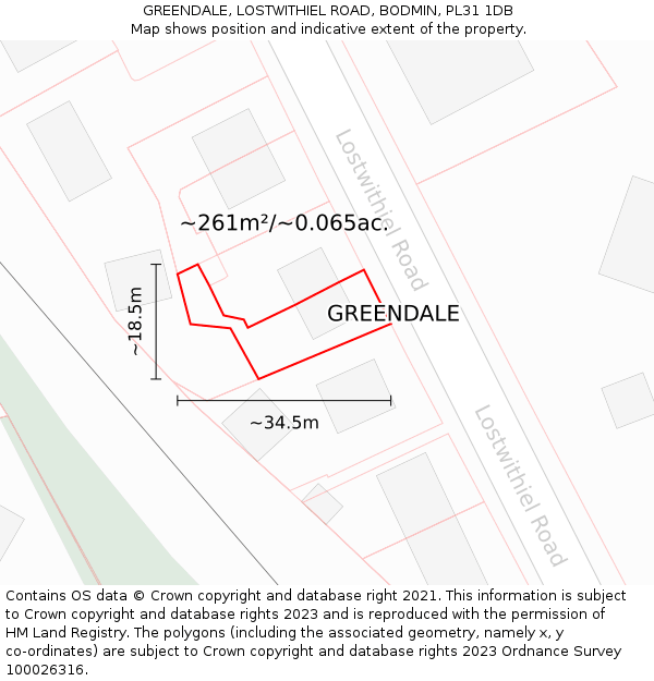 GREENDALE, LOSTWITHIEL ROAD, BODMIN, PL31 1DB: Plot and title map