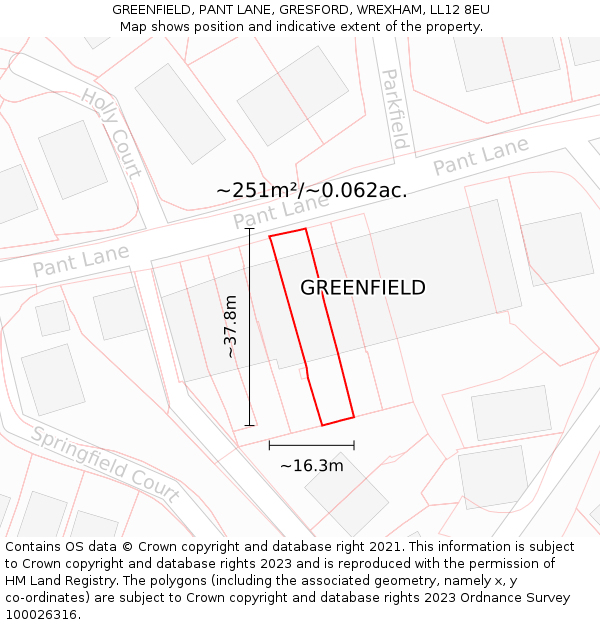 GREENFIELD, PANT LANE, GRESFORD, WREXHAM, LL12 8EU: Plot and title map