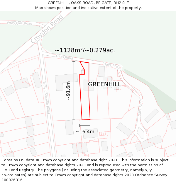 GREENHILL, OAKS ROAD, REIGATE, RH2 0LE: Plot and title map