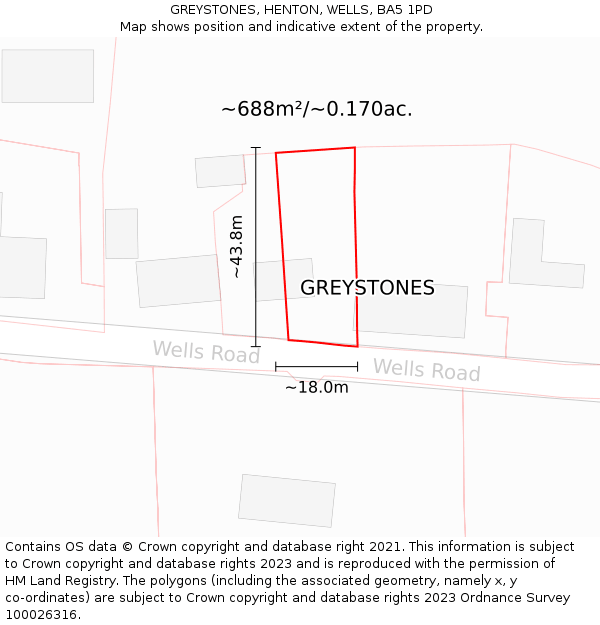 GREYSTONES, HENTON, WELLS, BA5 1PD: Plot and title map