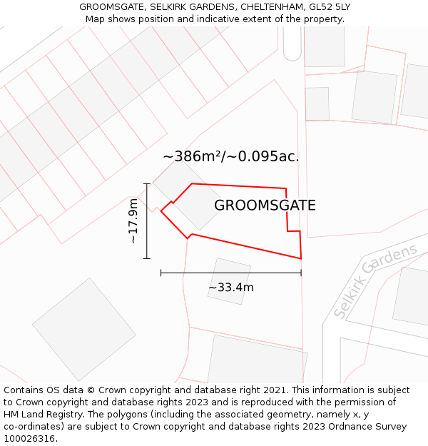 GROOMSGATE, SELKIRK GARDENS, CHELTENHAM, GL52 5LY: Plot and title map