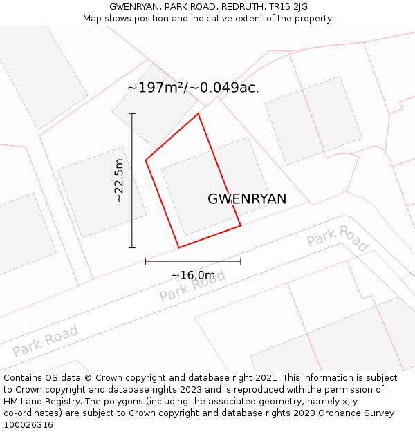 GWENRYAN, PARK ROAD, REDRUTH, TR15 2JG: Plot and title map