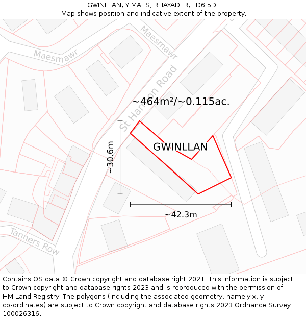 GWINLLAN, Y MAES, RHAYADER, LD6 5DE: Plot and title map