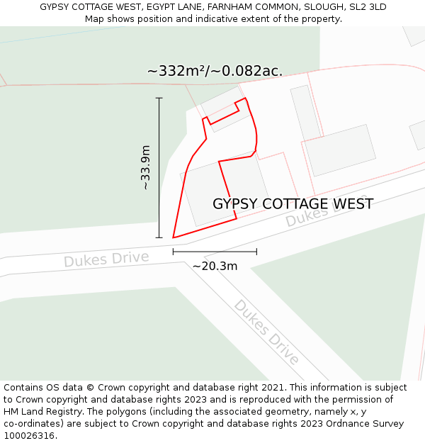 GYPSY COTTAGE WEST, EGYPT LANE, FARNHAM COMMON, SLOUGH, SL2 3LD: Plot and title map