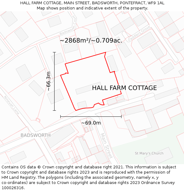 HALL FARM COTTAGE, MAIN STREET, BADSWORTH, PONTEFRACT, WF9 1AL: Plot and title map