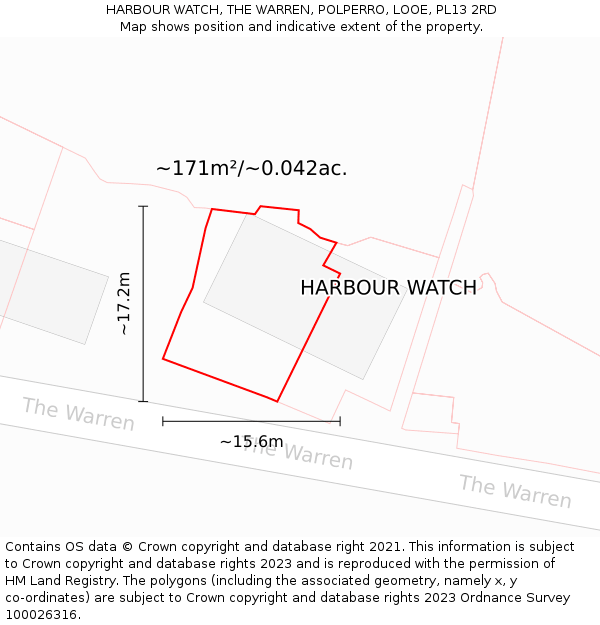 HARBOUR WATCH, THE WARREN, POLPERRO, LOOE, PL13 2RD: Plot and title map