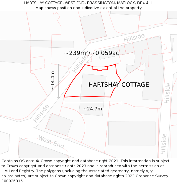 HARTSHAY COTTAGE, WEST END, BRASSINGTON, MATLOCK, DE4 4HL: Plot and title map