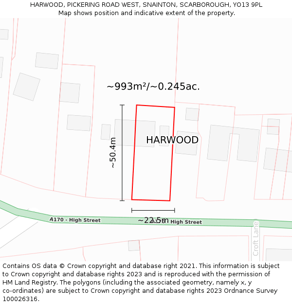 HARWOOD, PICKERING ROAD WEST, SNAINTON, SCARBOROUGH, YO13 9PL: Plot and title map