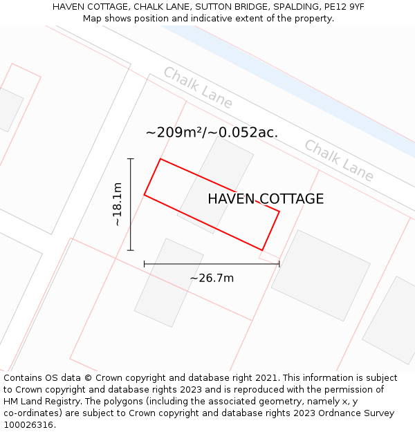 HAVEN COTTAGE, CHALK LANE, SUTTON BRIDGE, SPALDING, PE12 9YF: Plot and title map