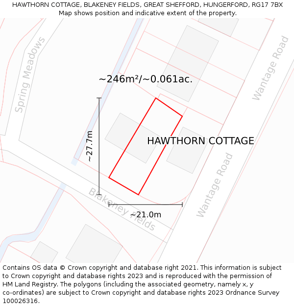 HAWTHORN COTTAGE, BLAKENEY FIELDS, GREAT SHEFFORD, HUNGERFORD, RG17 7BX: Plot and title map